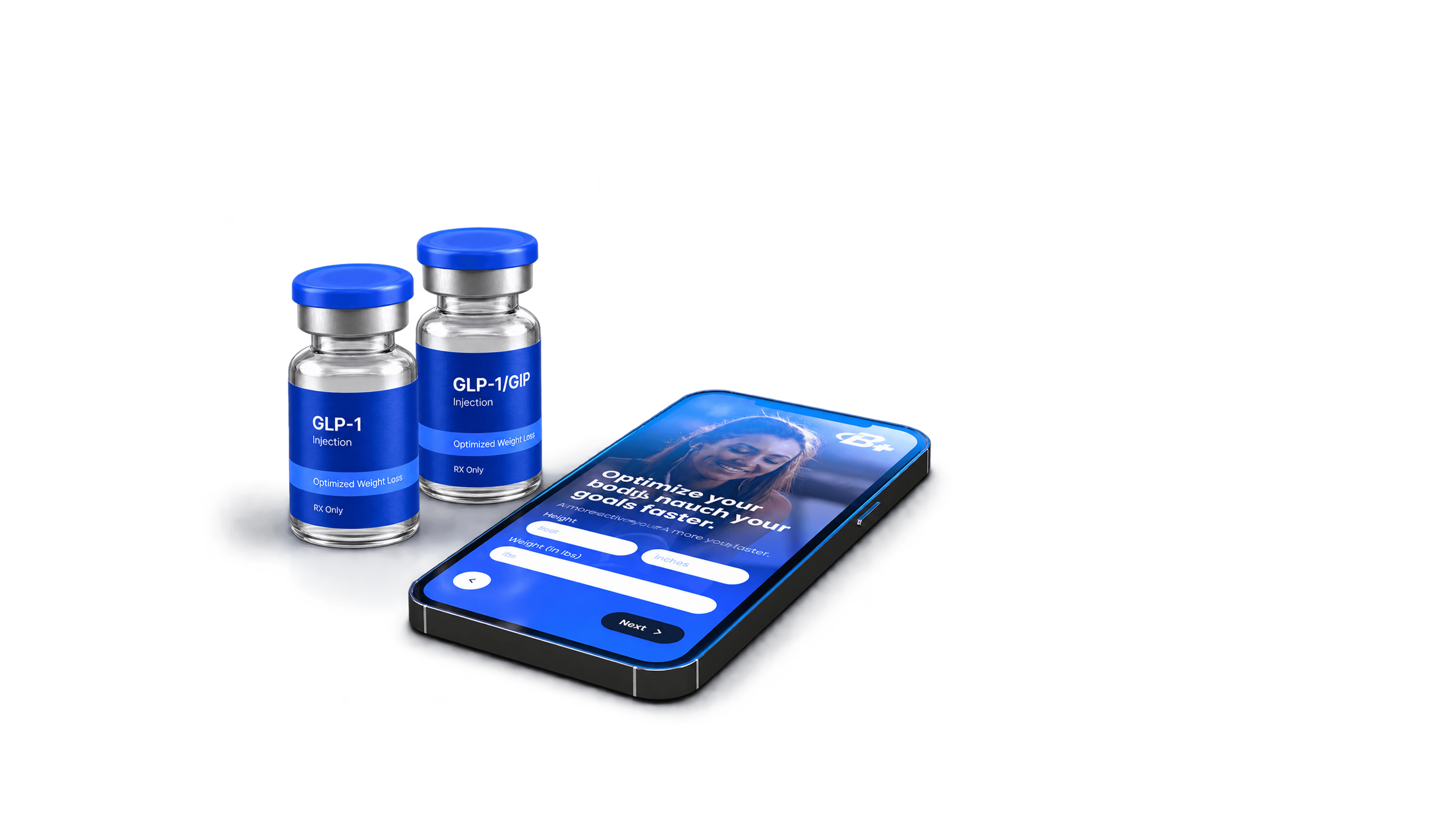 GLP-1 vials with the Bodybuilding Health+ app